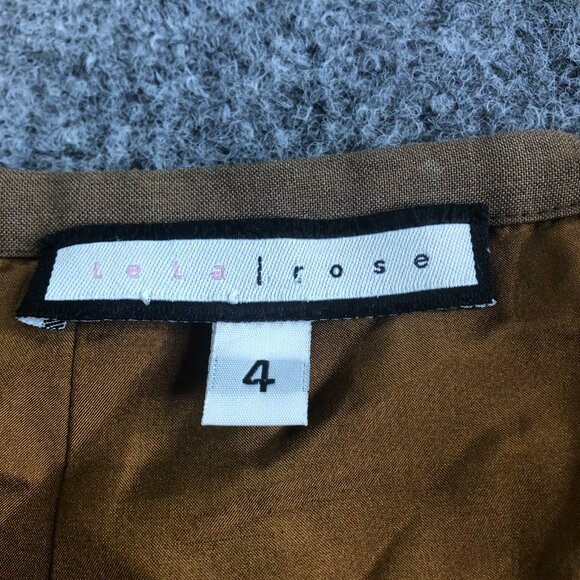 Lela Rose 100% Wool Skirt Womens 4 Brown Floral Lace A Line Lagenlook Minimalist - Picture 3 of 11